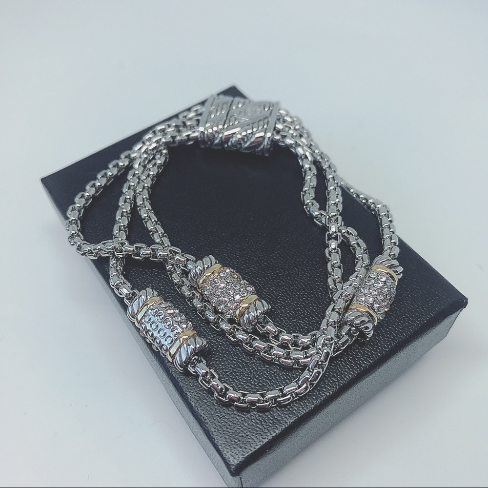 Rhodium/ 18K Gold Plated Chains Bracelet - Picture 6 of 8